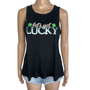 Icing St Patrick’s Day “Let’s Get Lucky” Crewneck Distressed Back Tank Top